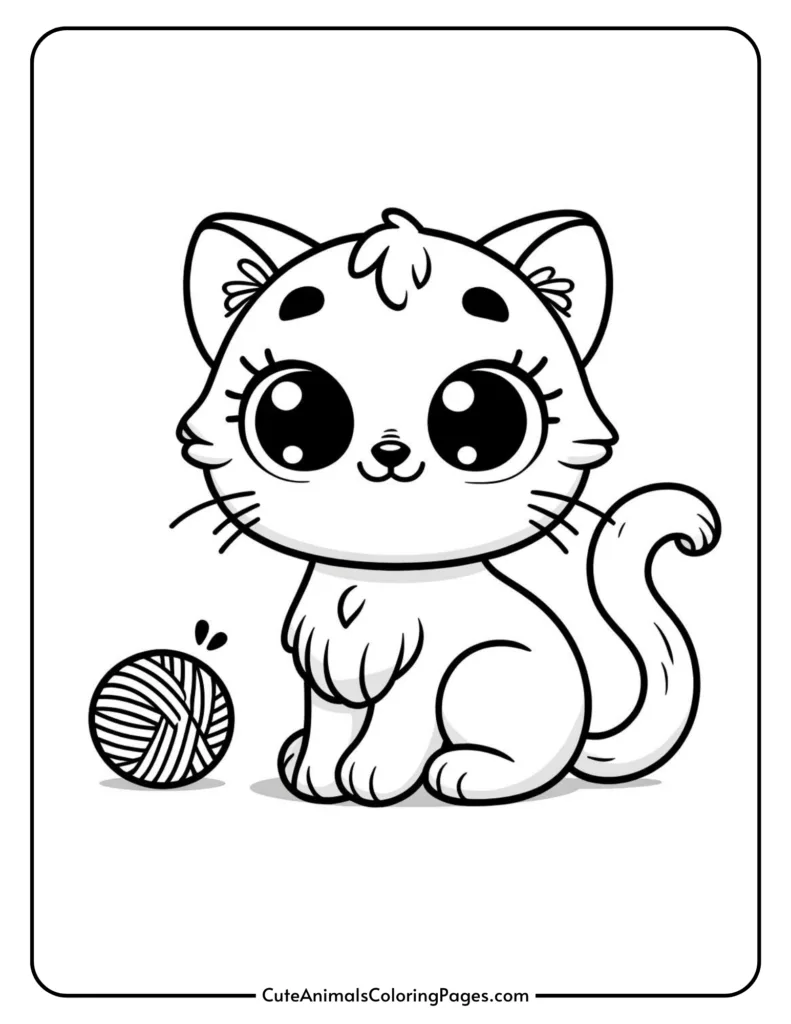 kawaii cute cat sitting next to ball of yarn