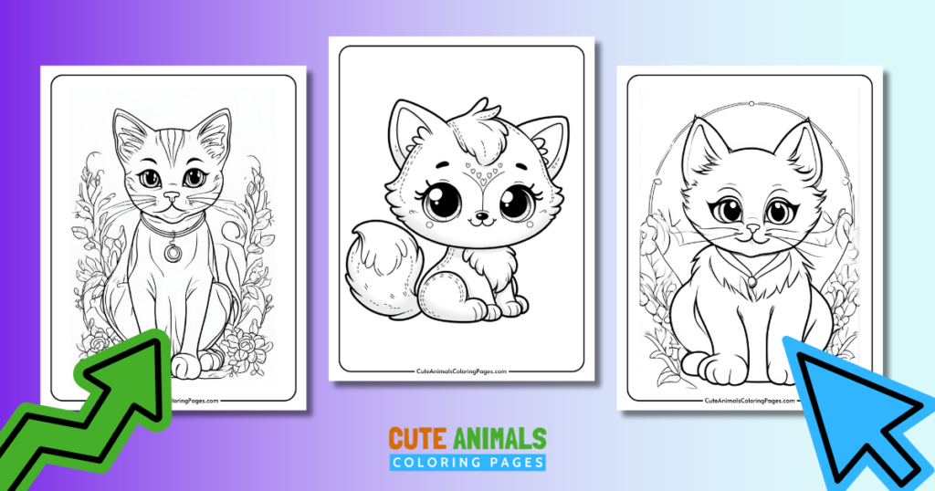 collection of cute cat coloring pages with three cute cats