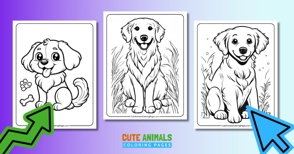 collection of cute golden retrievers coloring pages with three cute golden retrievers