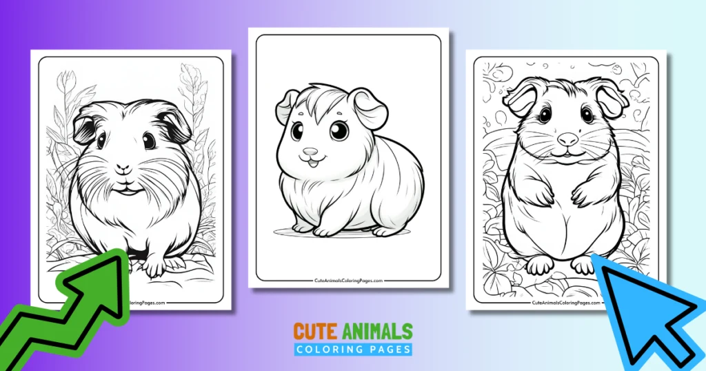 collection of cute guinea pigs coloring pages with three cute guinea pigs