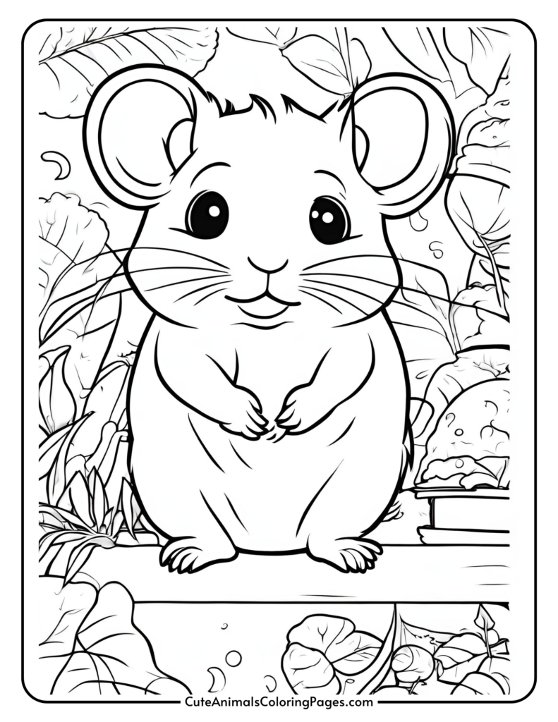 sweet hamster coloring sheet standing on ledge