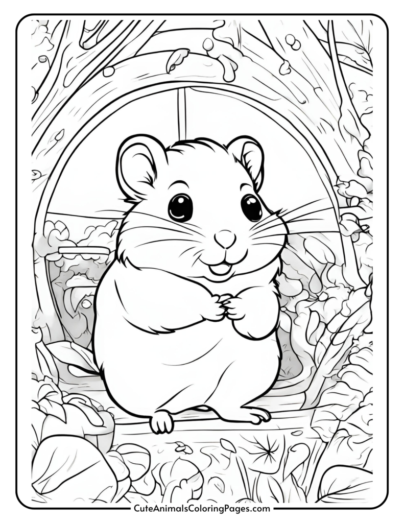 smiling hamster coloring page standing up