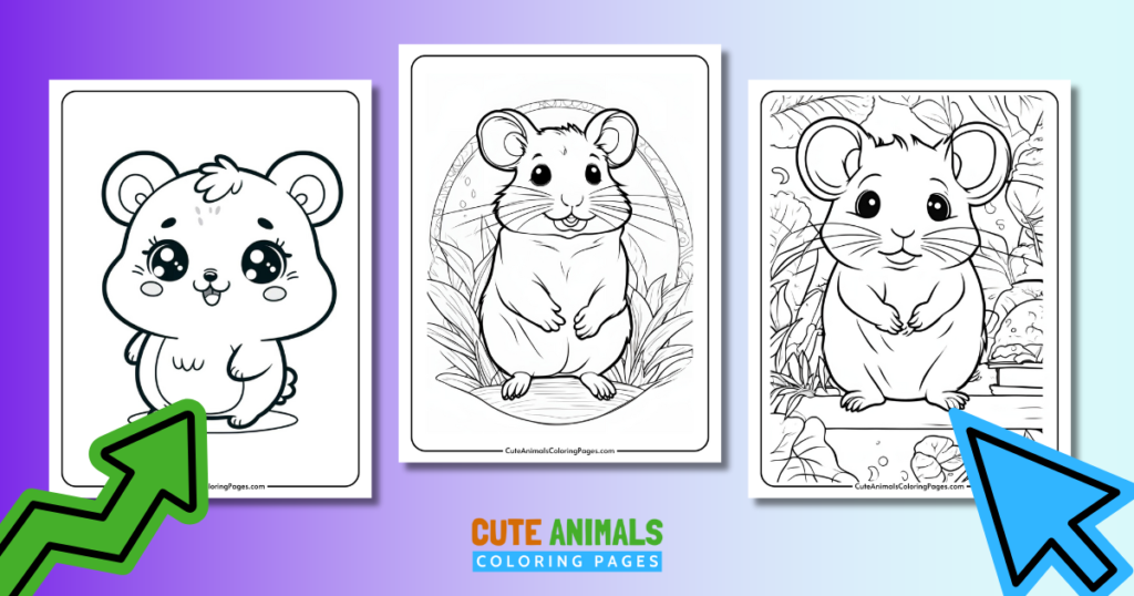 collection of cute hamsters coloring pages with three cute hamsters