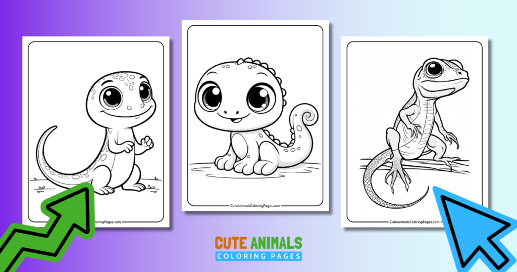 collection of cute lizards coloring pages with three cute lizards