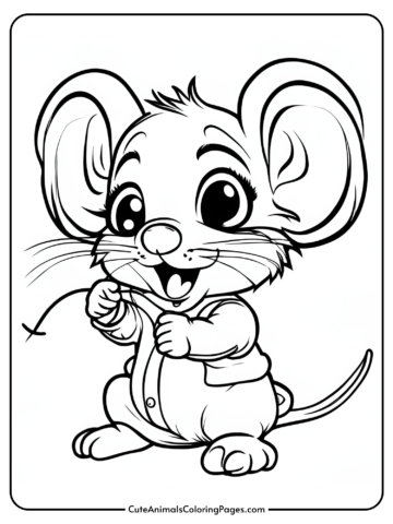 joyful mouse for kids wearing clothes and holding fishing line