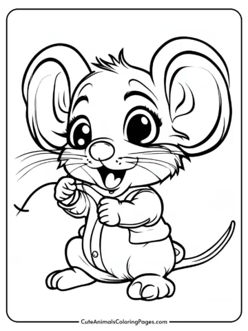 joyful mouse for kids wearing clothes and holding fishing line