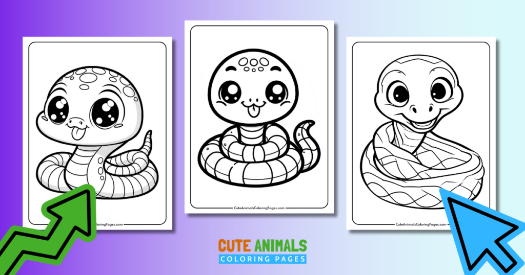 collection of cute snakes coloring pages with three cute snakes