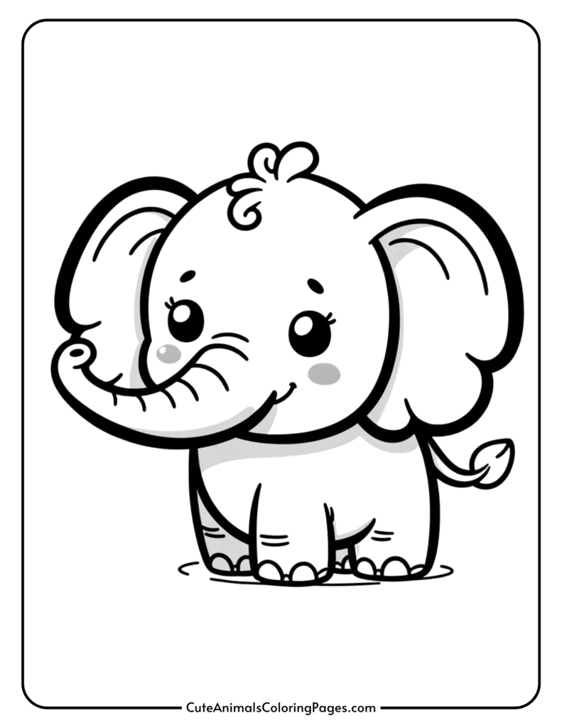 Cute baby elephant to color for kids.