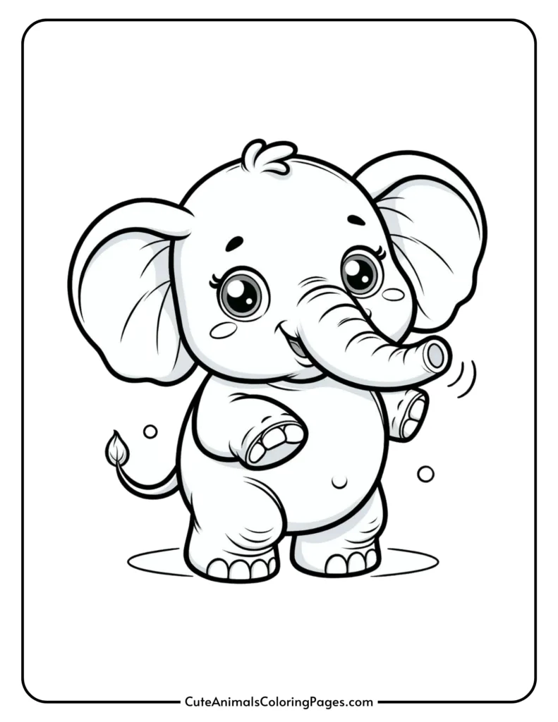 Cute baby elephant for kids with big eyes and a waving trunk.