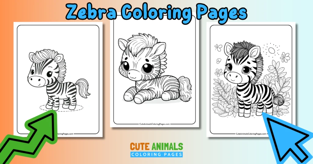 Zebra coloring pages for kids featuring cute zebra illustrations to color.