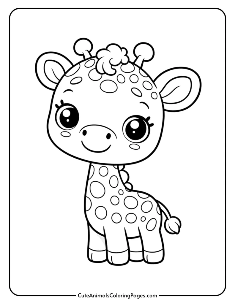 Cute baby giraffe for kids with big eyes and spots.