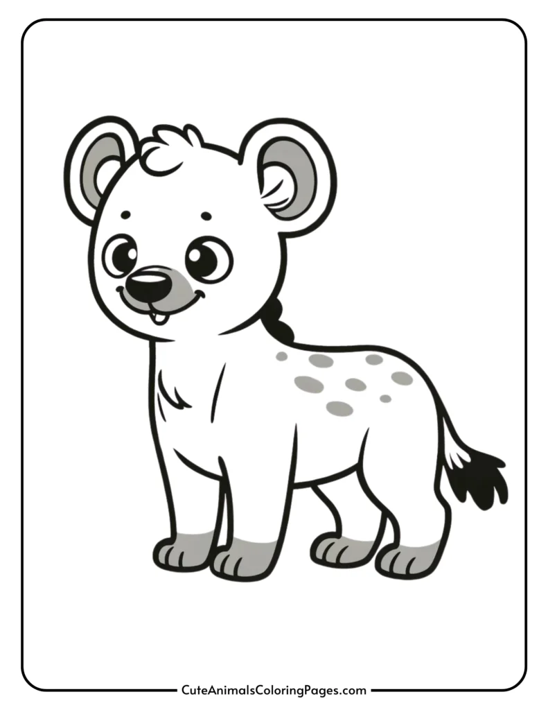 Cute cartoon hyena coloring page for kids.