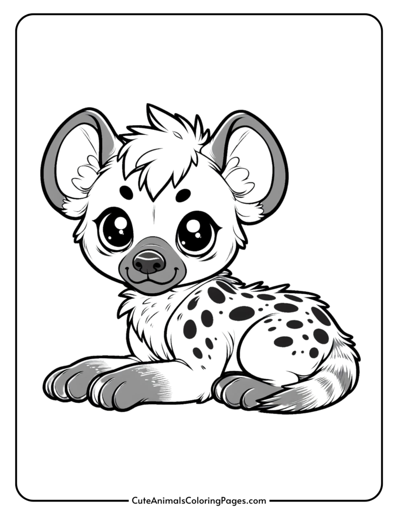 Cute cartoon hyena coloring page for kids.