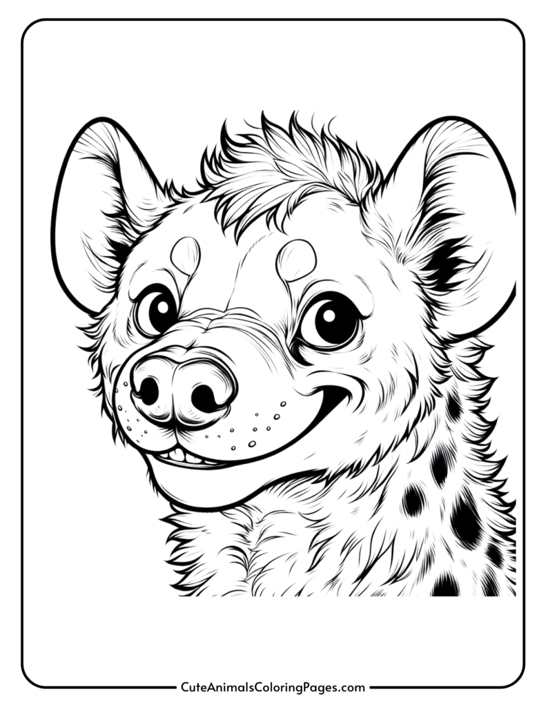 Smiling hyena for kids and adults to print and color.