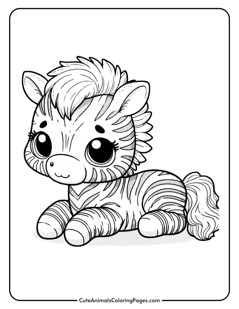 Cute baby zebra coloring page for kids