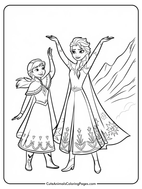 Elsa and Anna Coloring Pages (7 Free Printable Pages)