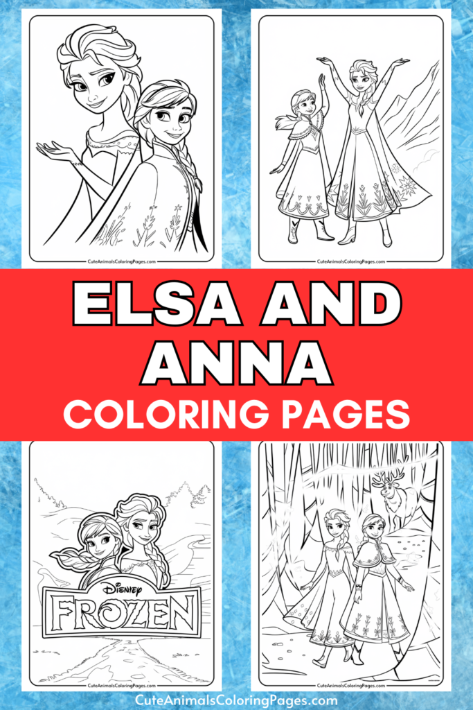 Coloring pages featuring Elsa and Anna from Disney's Frozen, showcasing various scenes including character portraits and their adventures in a wintery landscape. Ideal for children and fans of the film to enjoy creative coloring activities.