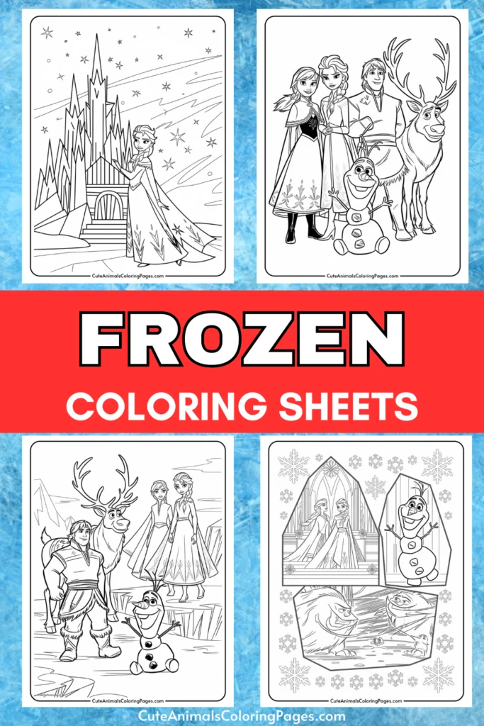 Frozen-themed coloring sheets featuring popular characters like Elsa, Anna, Olaf, and Kristoff, along with snowy landscapes and iconic scenes from the movie. Ideal for kids' creative activities and enhancing fine motor skills.