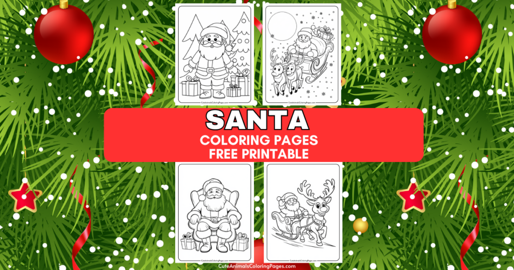 Free printable Santa coloring pages featuring festive designs, including Santa with gifts, reindeer, and holiday scenes, perfect for kids' holiday activities.