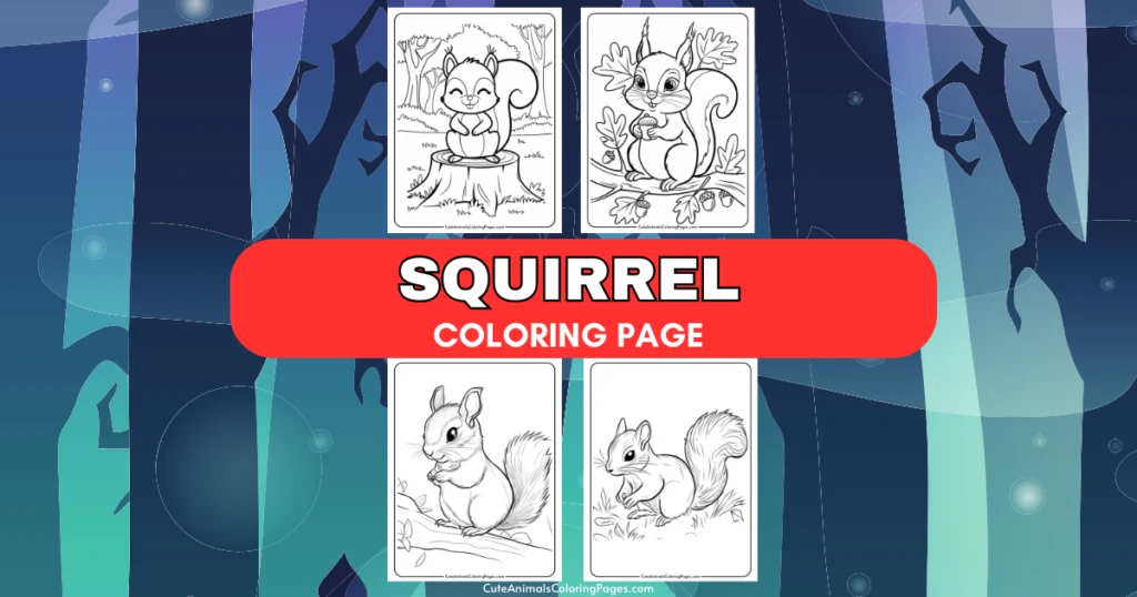 Squirrel coloring page featuring four cute and detailed squirrel illustrations, perfect for kids and adults who enjoy coloring activities. Ideal for enhancing creativity and relaxation.