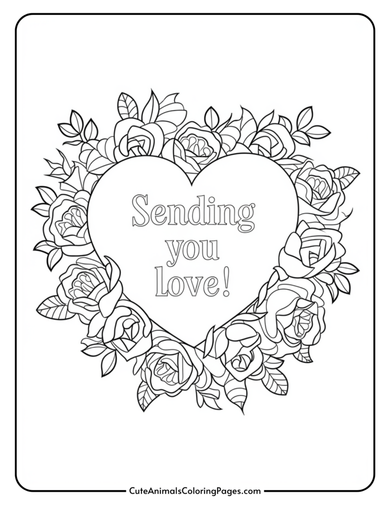 Heart-shaped floral wreath with the words "Sending you Love!" in the center.