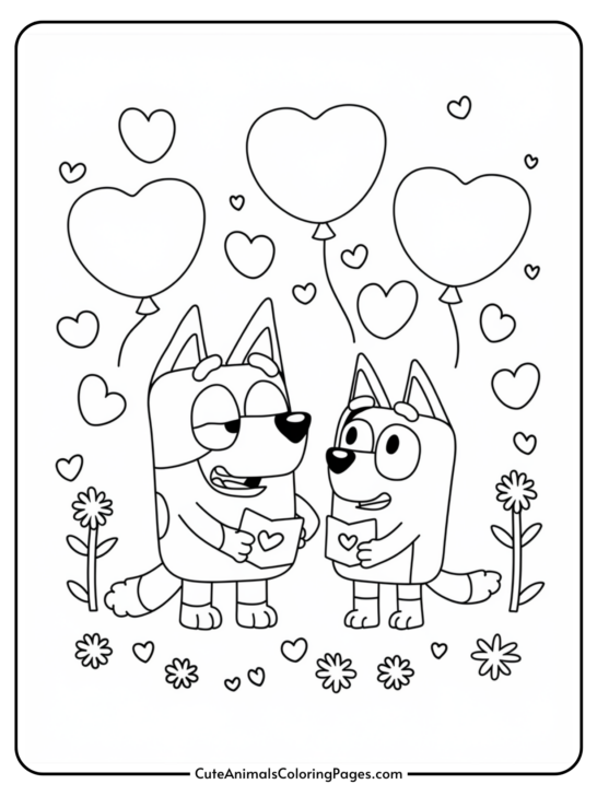 Bluey Valentines Coloring Pages (6 Free Printable PDF Pages)