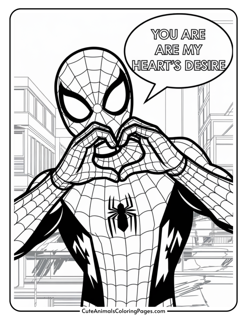 A superhero comic-style character making a heart shape with hands, with a speech bubble saying "You are my heart's desire."