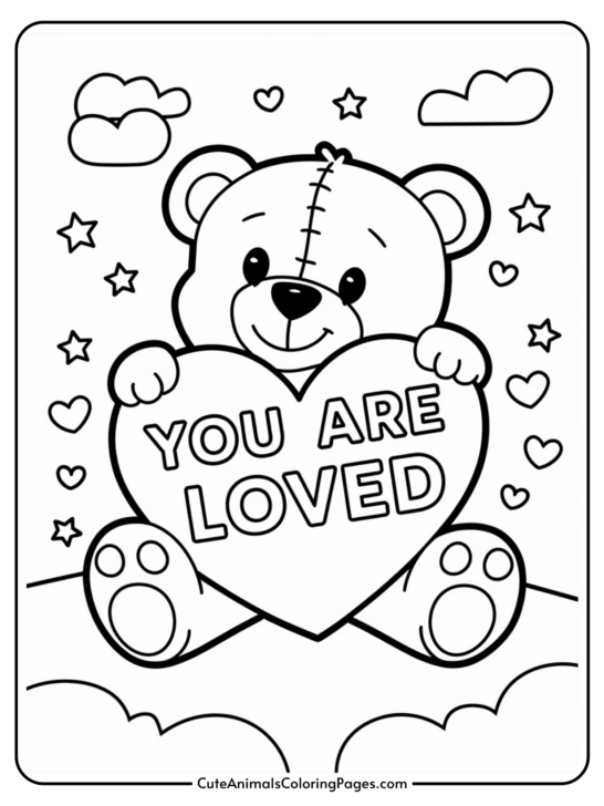 Teddy Bear with Heart Coloring Pages (7 Free Printables)