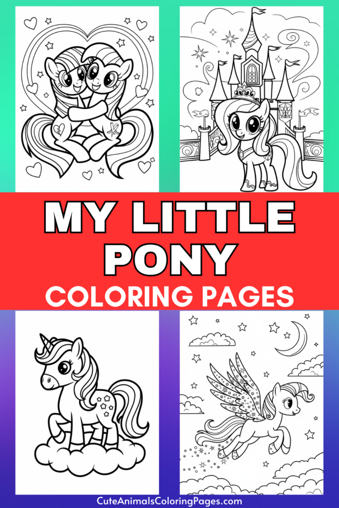 My Little Pony coloring pages featuring various pony characters and scenes.